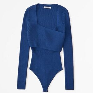 Abercrombie & Fitch Women's LuxeLoft Wrap Bodysuit Ribbed Square Neck Blue Small